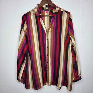 Vince. Camuto Womens Bright Striped Ruffled Neck Blouse Size 2X Feminine Career